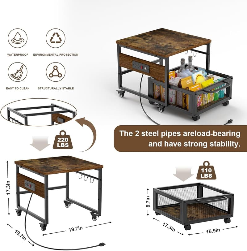Heavy-Duty Mini Fridge Stand with Storage and Wheels