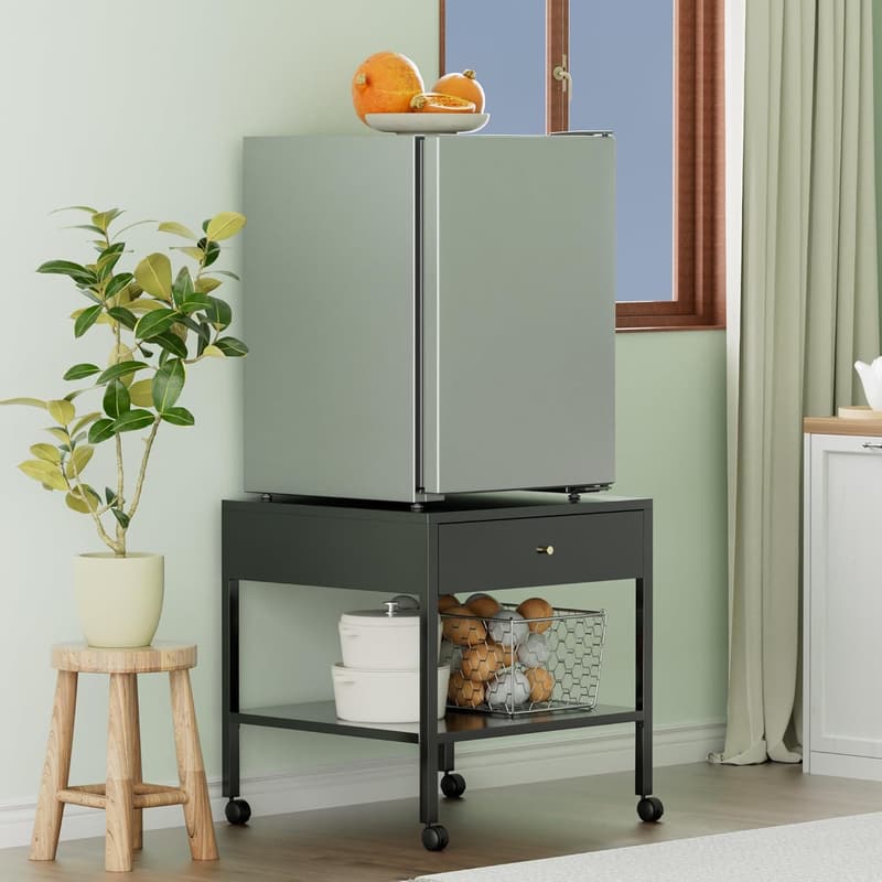 Heavy-Duty Mobile Mini Fridge Stand with Storage Cart