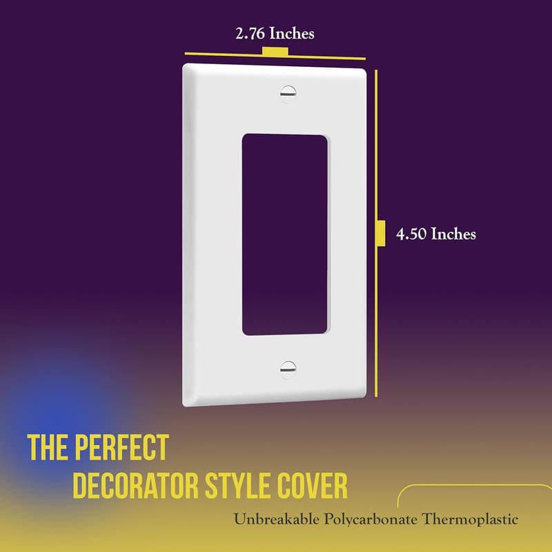 Glossy White 1-Gang Light Switch Wall Plate, Unbreakable Polycarbonate