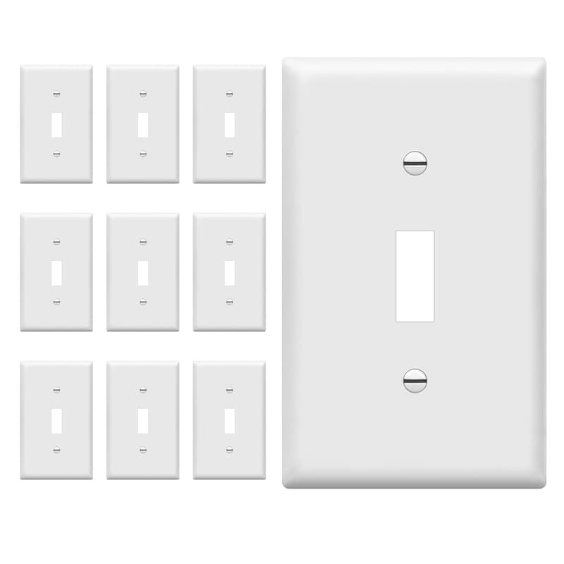 White Toggle Wall Plate Cover - 10 Pack, Unbreakable Polycarbonate