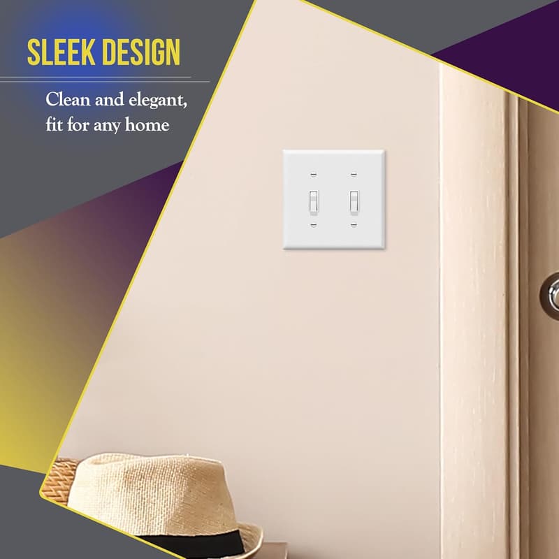 Glossy White 2-Gang Toggle Light Switch Cover Plate