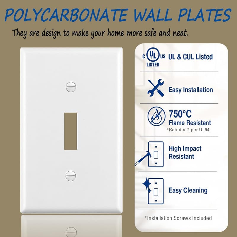 Glossy White Toggle Light Switch Cover Plate (2 Pack)