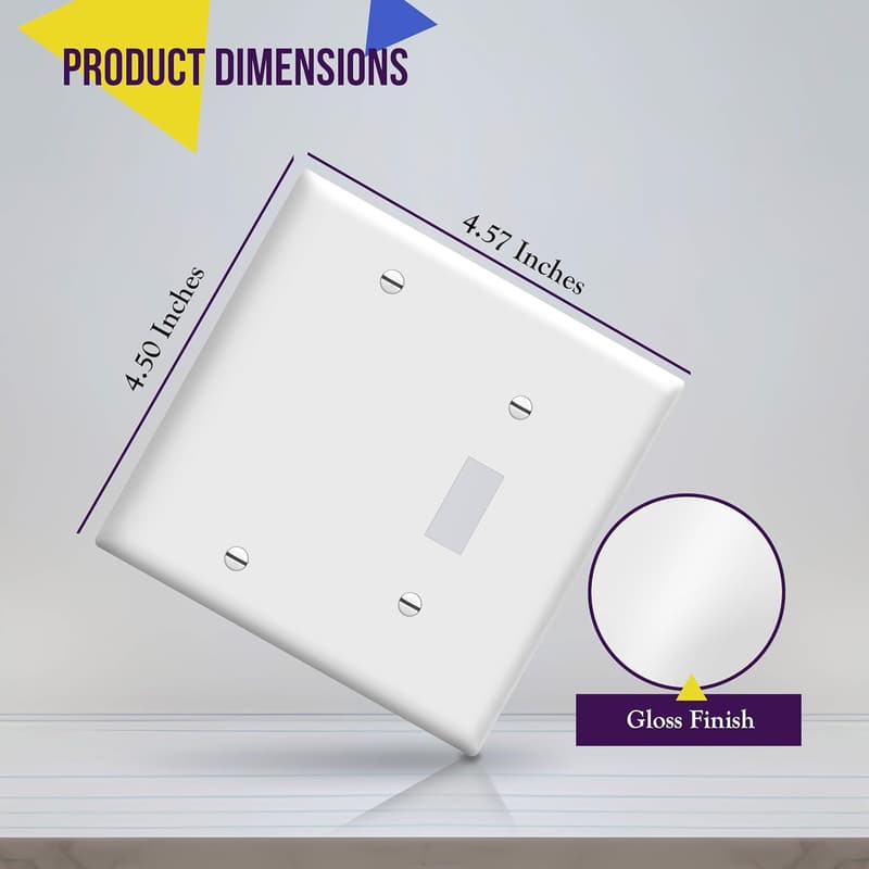 White 2-Gang Toggle Wall Plate - Polycarbonate, UL Listed