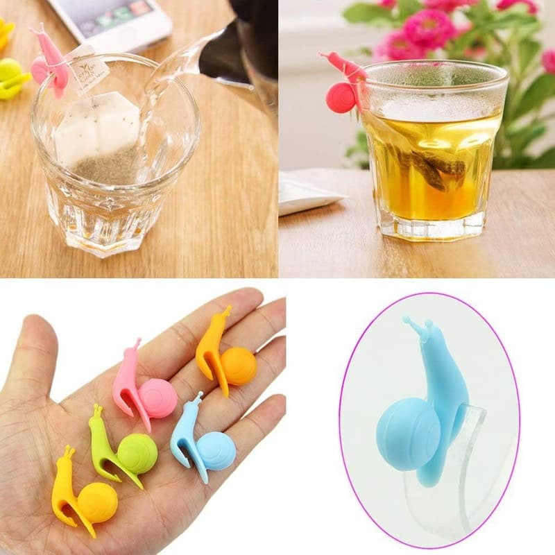 Cute Snail Silicone Tea Bag Holders - 10pc Colorful Set