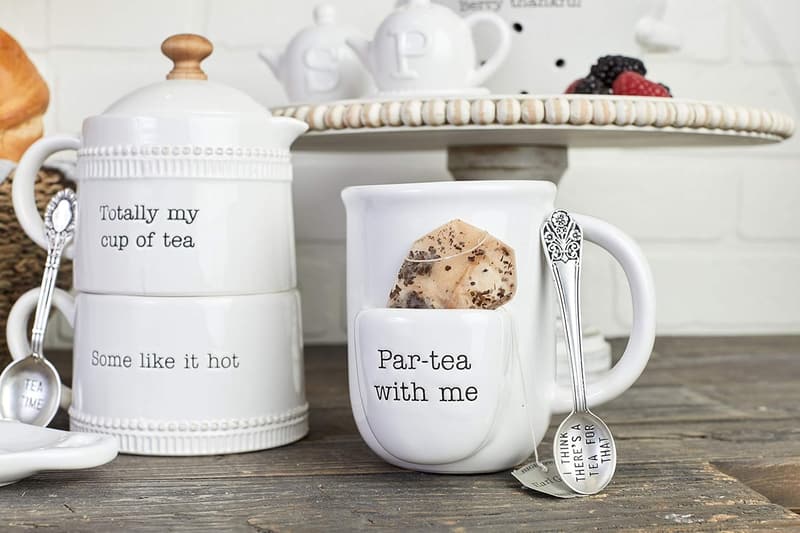 Vintage Inspired Ceramic Tea Cup Set with Spoon - 2 Pieces