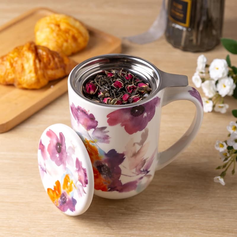 Porcelain Tea Mug with Infuser & Lid – 18 Oz, Ideal Gift for Weddings
