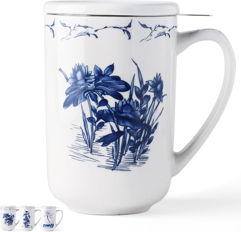 Lotus 18 oz Porcelain Tea Mug with Infuser – Housewarming Gift