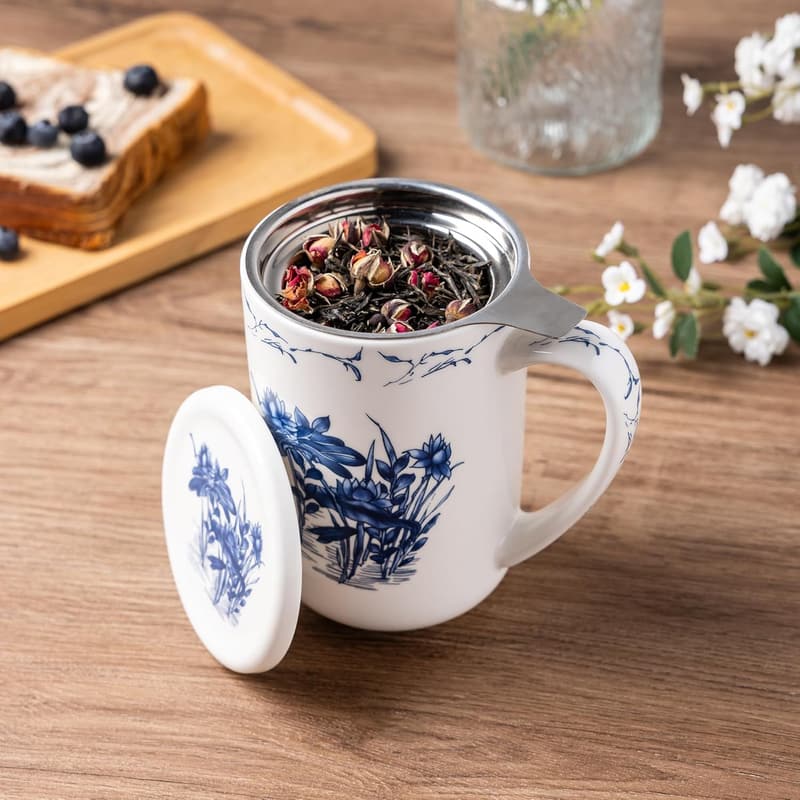 Lotus 18 oz Porcelain Tea Mug with Infuser – Housewarming Gift