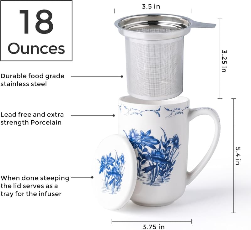 Lotus 18 oz Porcelain Tea Mug with Infuser – Housewarming Gift