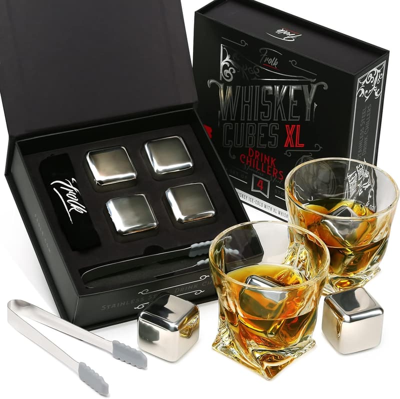 Luxury Whiskey Ice Cubes Set with Tongs & Pouch for Enthusiasts
