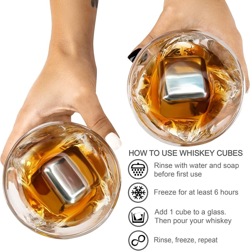 Luxury Whiskey Ice Cubes Set with Tongs & Pouch for Enthusiasts