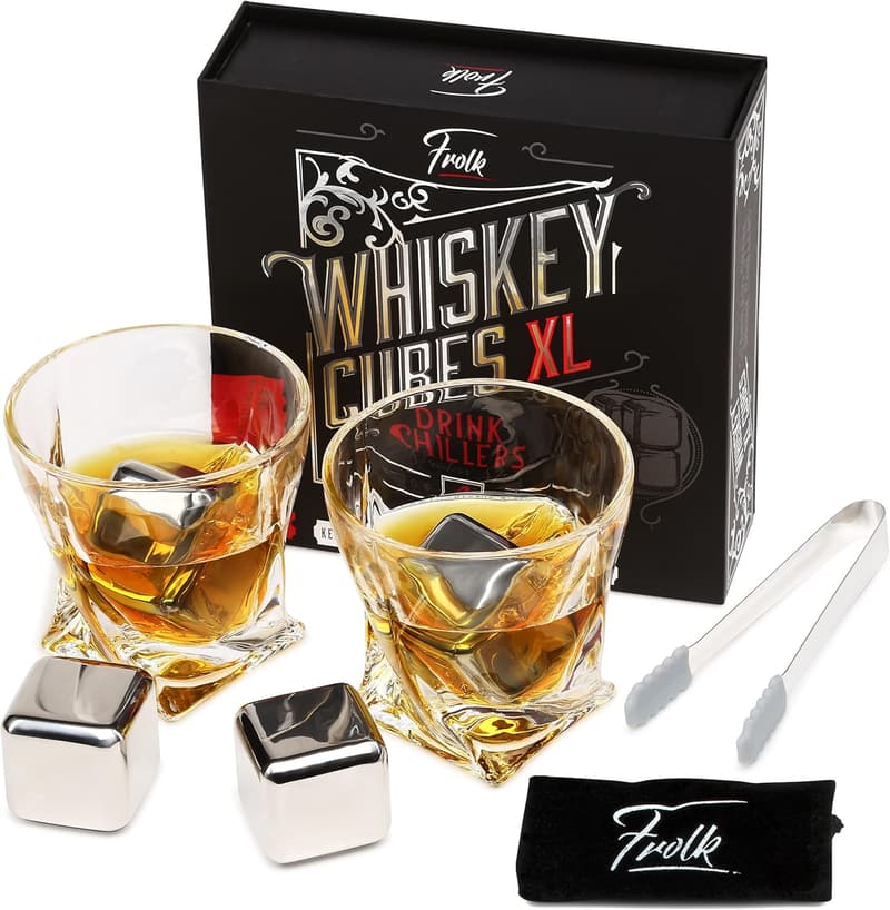 Luxury Whiskey Ice Cubes Set with Tongs & Pouch for Enthusiasts
