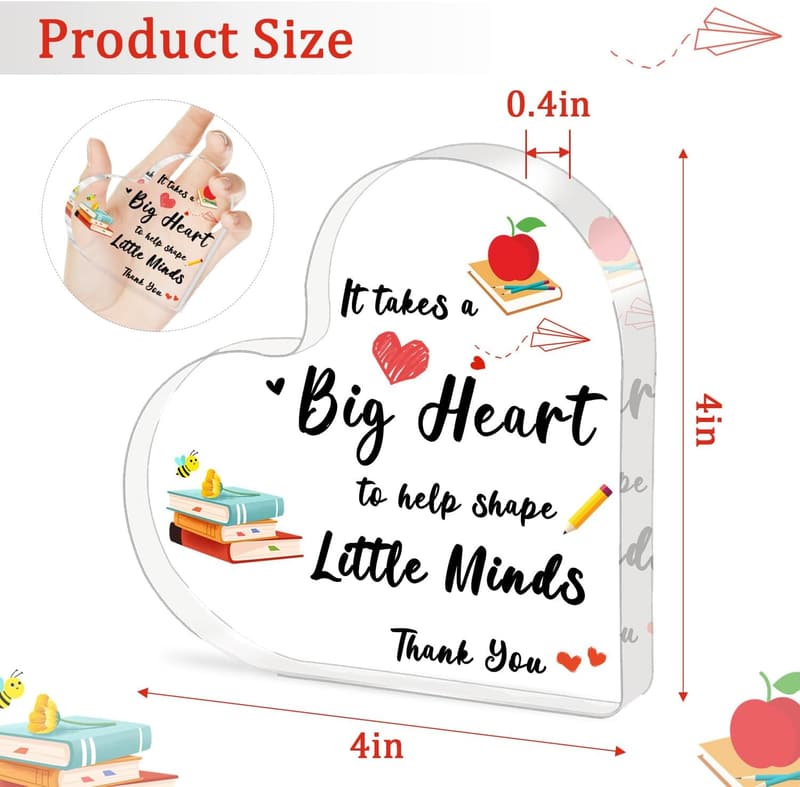 Teacher Appreciation Acrylic Heart Plaque - End of Year Gift