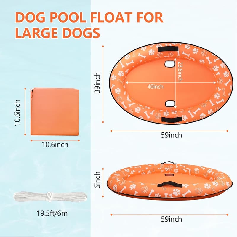 Inflatable Dog Pool Float - Tear Resistant Raft for Dogs Up to 88lb