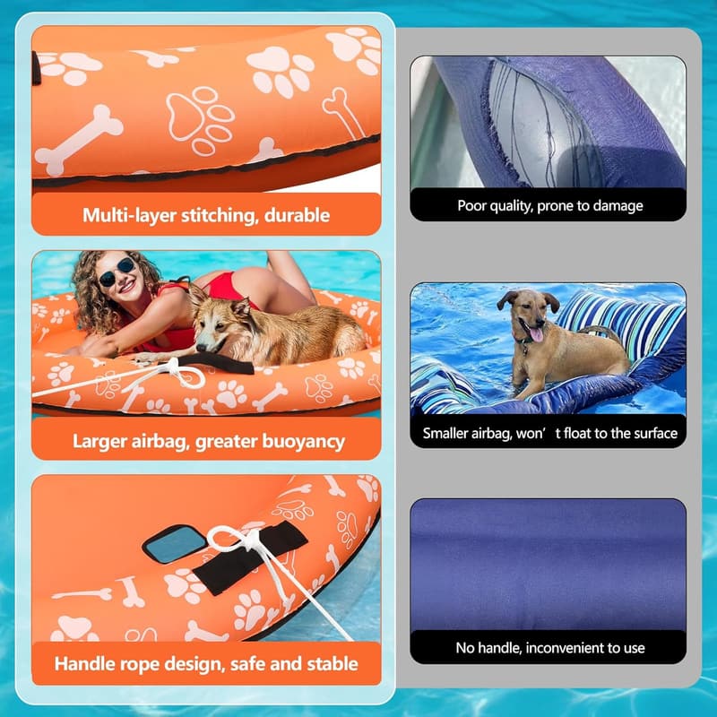 Inflatable Dog Pool Float - Tear Resistant Raft for Dogs Up to 88lb