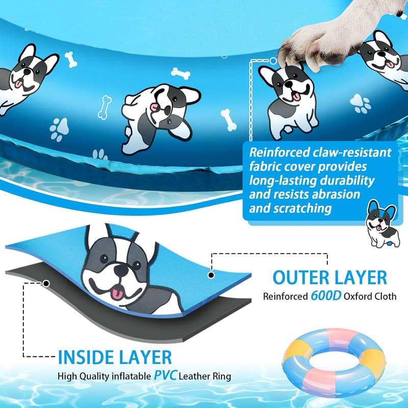 Puncture-Proof Inflatable Dog Pool Float for All Sizes