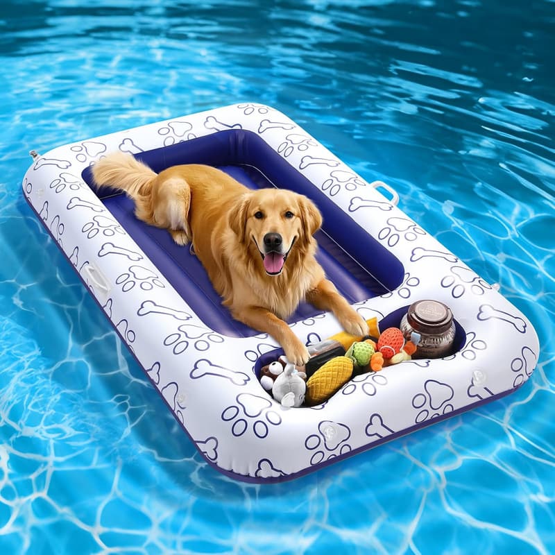 Inflatable Dog Pool Float with Storage for Pets - 59x35