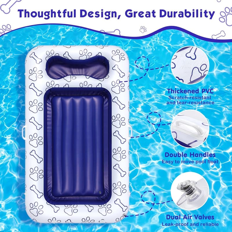 Inflatable Dog Pool Float with Storage for Pets - 59x35