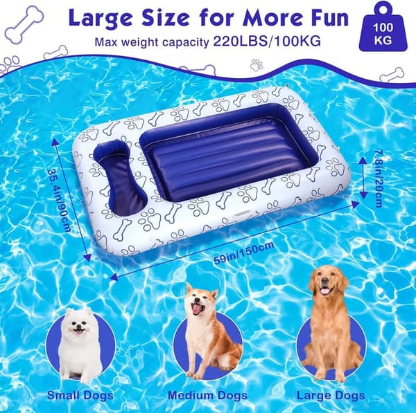 Inflatable Dog Pool Float with Storage for Pets - 59x35