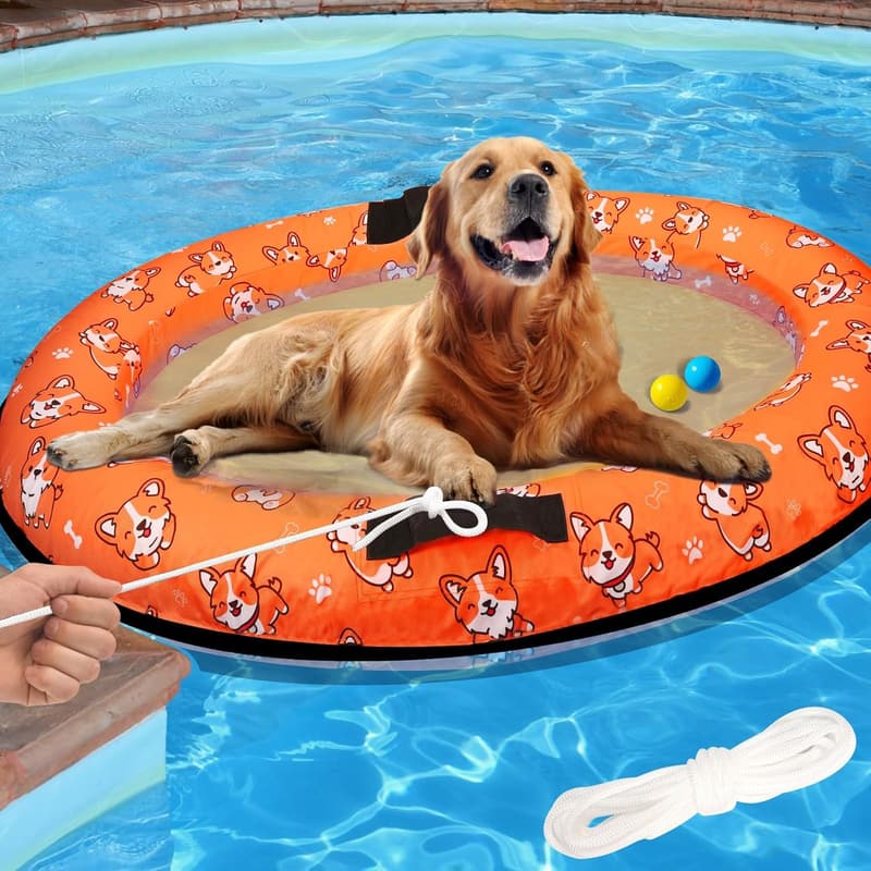 Inflatable Dog Pool Float for Pets Up to 80 lbs