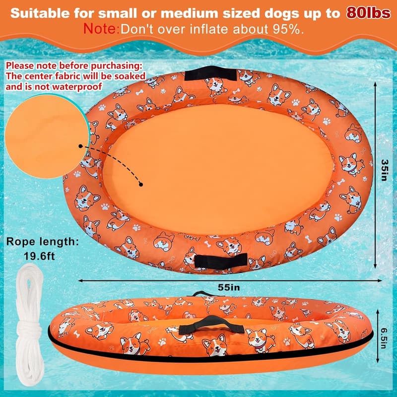 Inflatable Dog Pool Float for Pets Up to 80 lbs