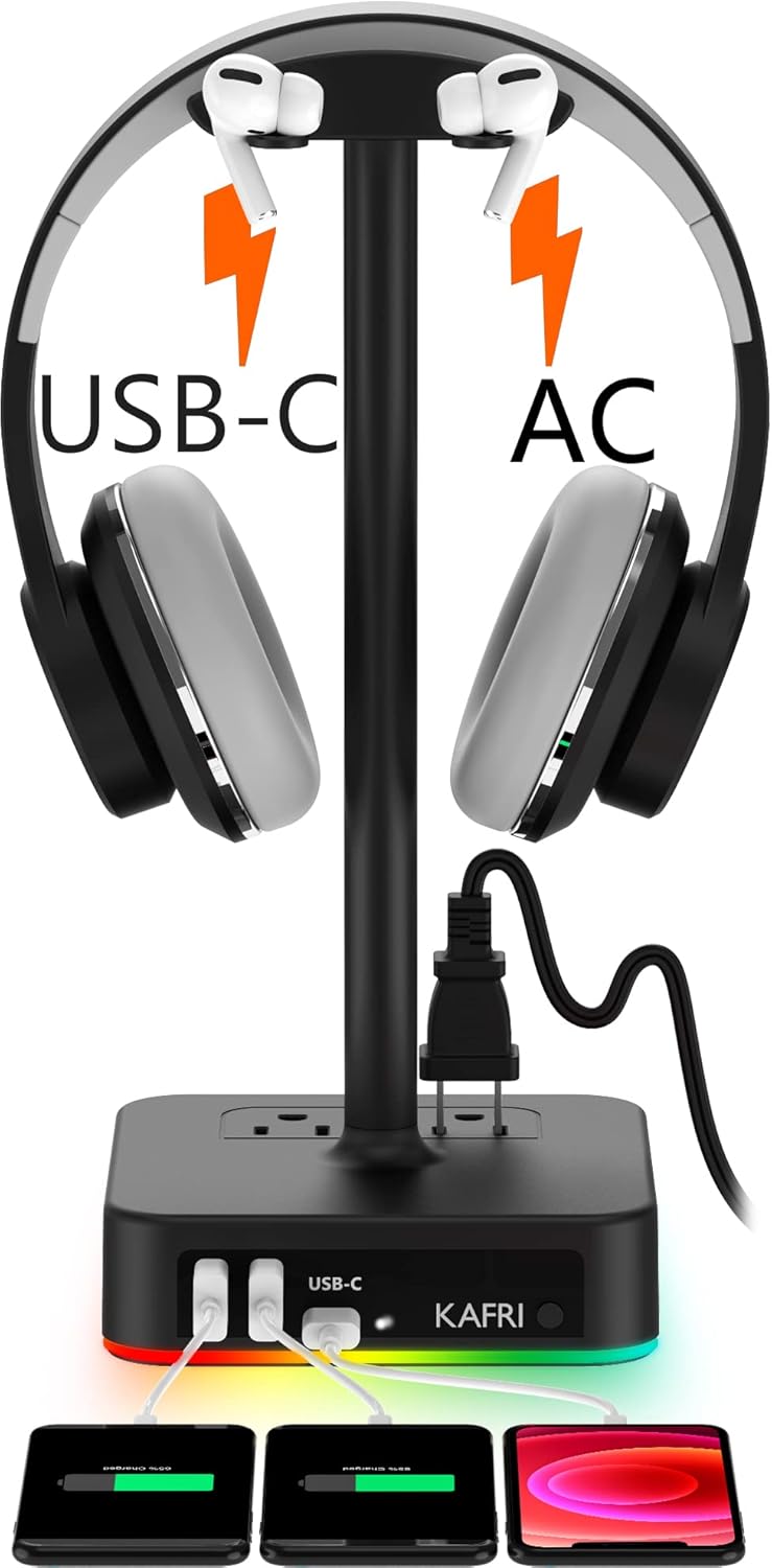 RGB Headphone Stand with USB Charger - Gamer Desk Rack