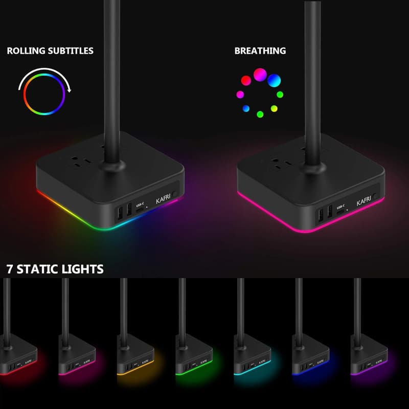 RGB Headphone Stand with USB Charger - Gamer Desk Rack