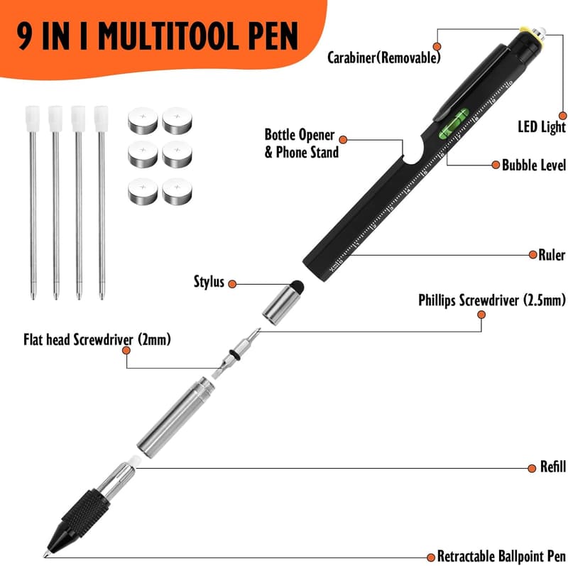 Personalized 9-in-1 Multi Tool Tech Pen for Men