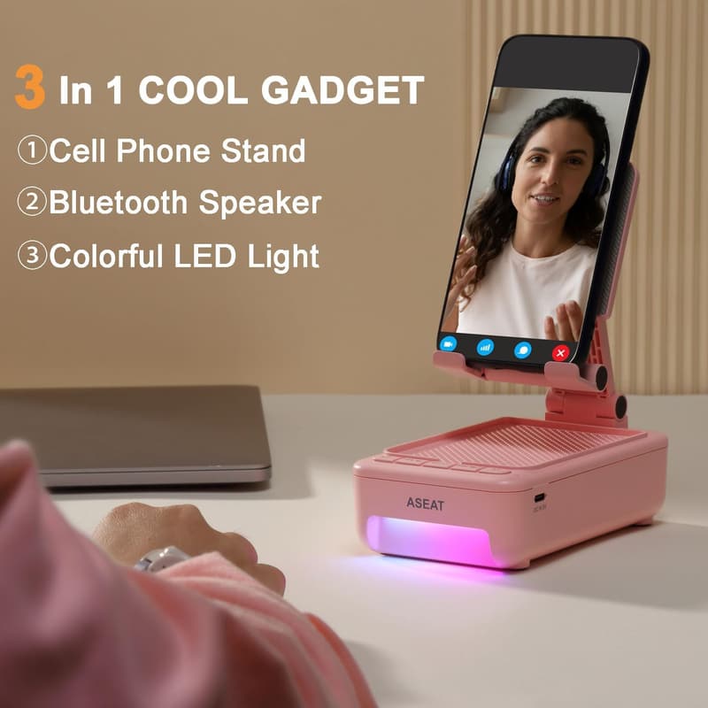 Bluetooth Speaker Phone Stand with LED Light - Great Gift for Men