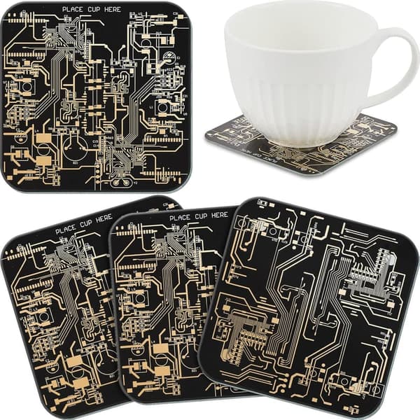 Father's Day PCB Coasters Set for Engineers - 4 Pcs Black Design