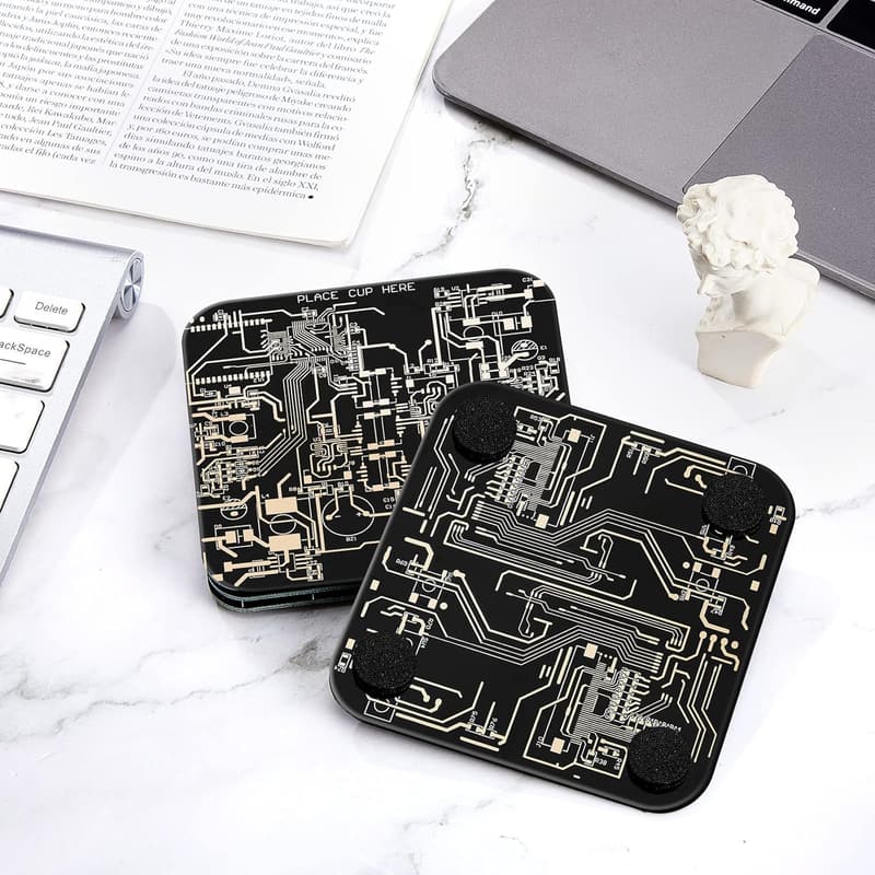 Father's Day PCB Coasters Set for Engineers - 4 Pcs Black Design