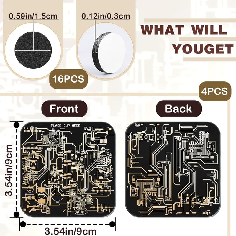 Father's Day PCB Coasters Set for Engineers - 4 Pcs Black Design