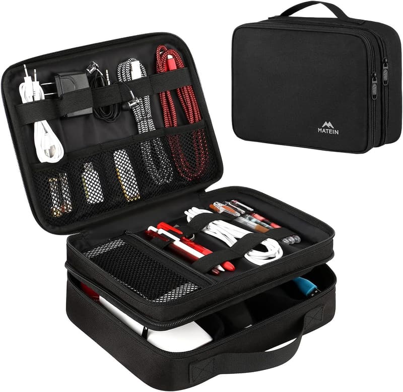 Travel Electronics Organizer Bag for Men - Water Resistant Black