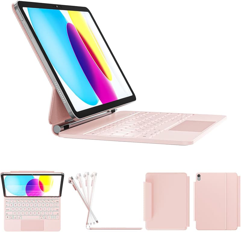 iPad 11th/10th Gen Case with Keyboard & Backlit Keys - Pink
