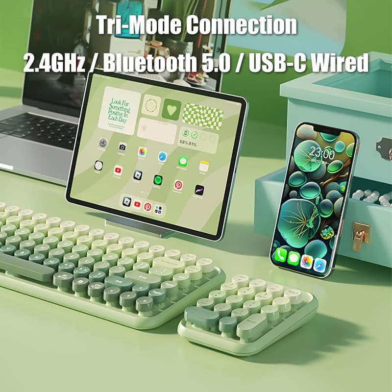 Wireless Matcha Green Numeric Keypad with Retro Round Keycaps