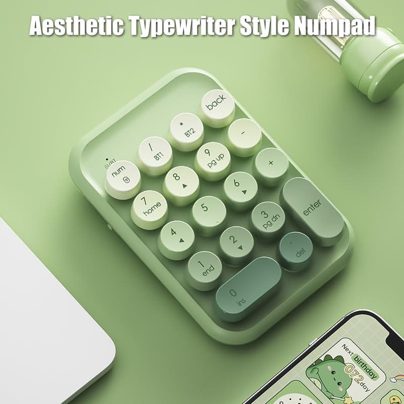 Wireless Matcha Green Numeric Keypad with Retro Round Keycaps