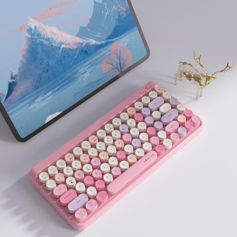 Colorful Retro Mini Bluetooth Keyboard - 84 Keys (Pink)