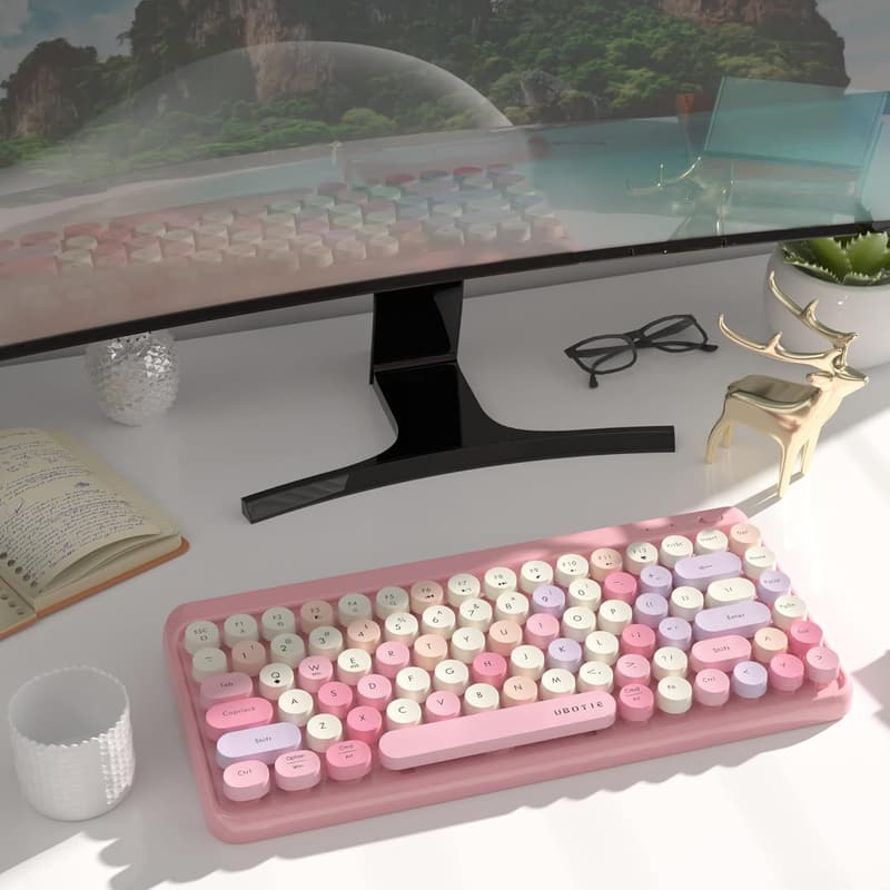 Colorful Retro Mini Bluetooth Keyboard - 84 Keys (Pink)
