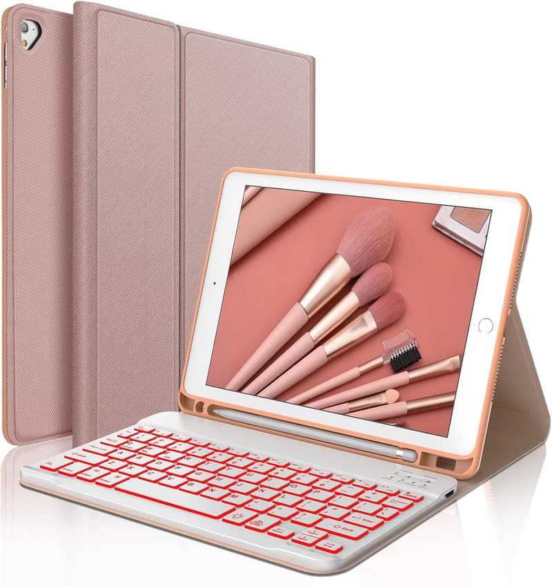 Slim Folio iPad Case with Detachable Backlit Keyboard - Pink