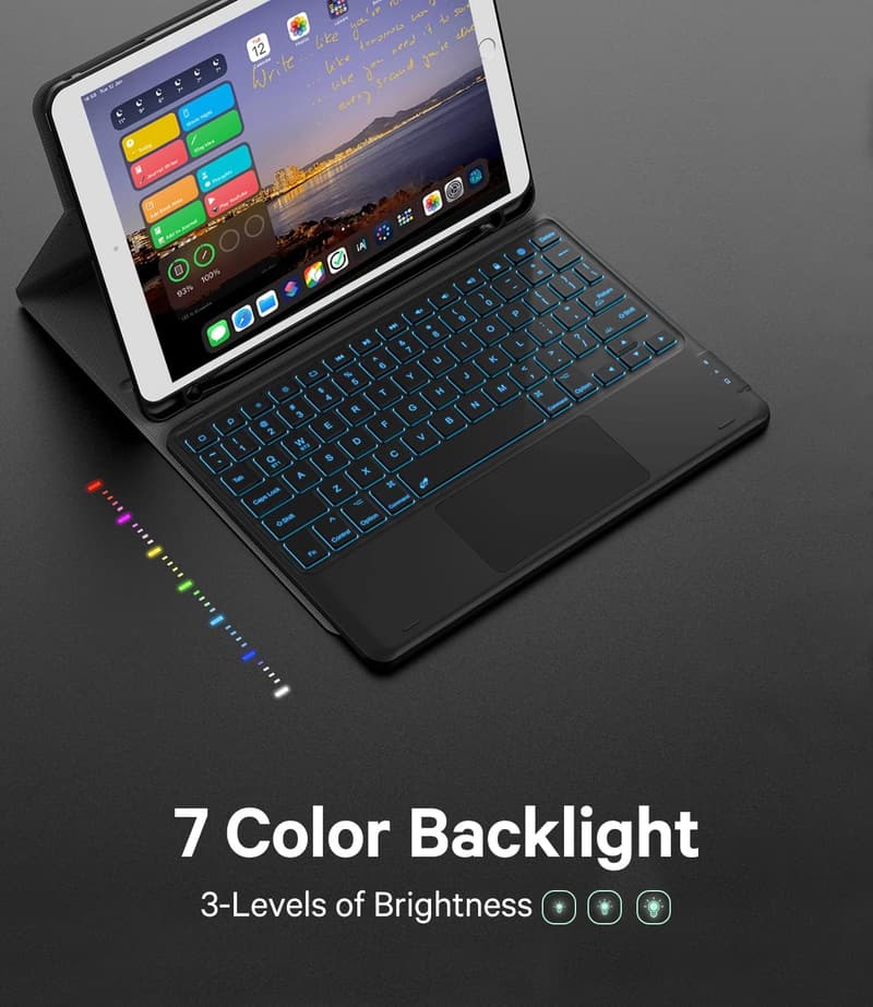 iPad Keyboard Case with Touchpad & 7-Color Backlight