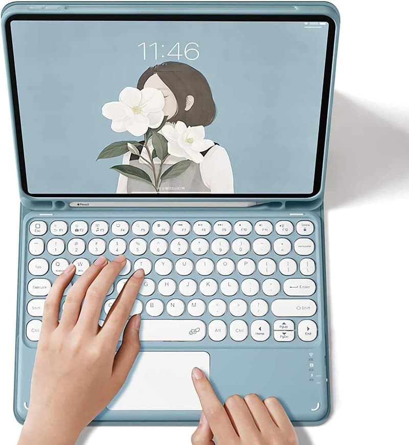 Sky Blue iPad Keyboard Case with Touchpad & Pencil Holder