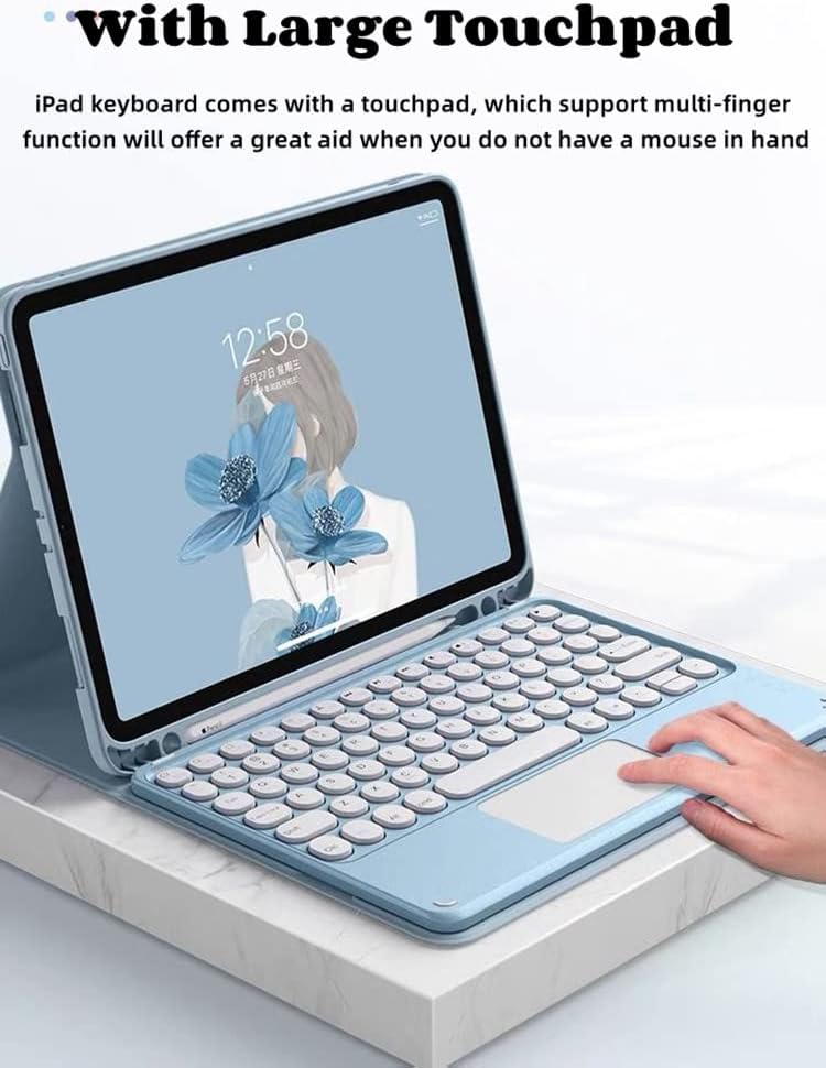 Sky Blue iPad Keyboard Case with Touchpad & Pencil Holder