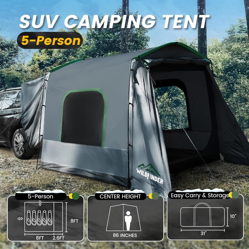 Family SUV Tent, Waterproof Car Camping Shelter for 5-9 People