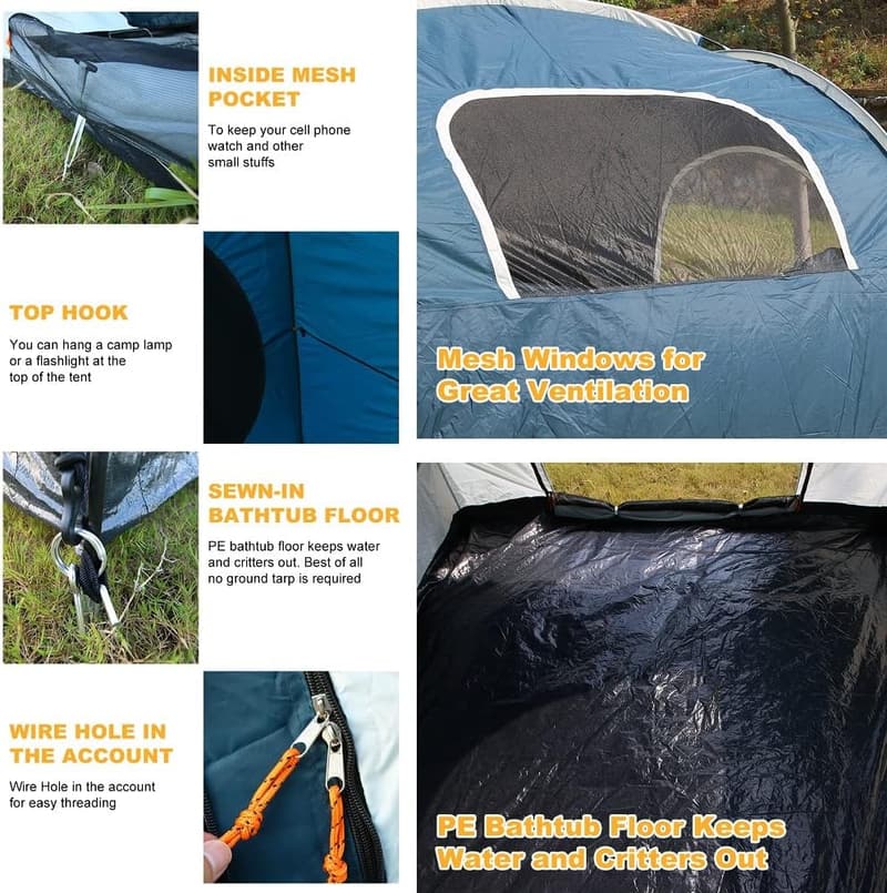 SUV Camping Tent Attachment - Fits 6-8 People, Includes Rainfly