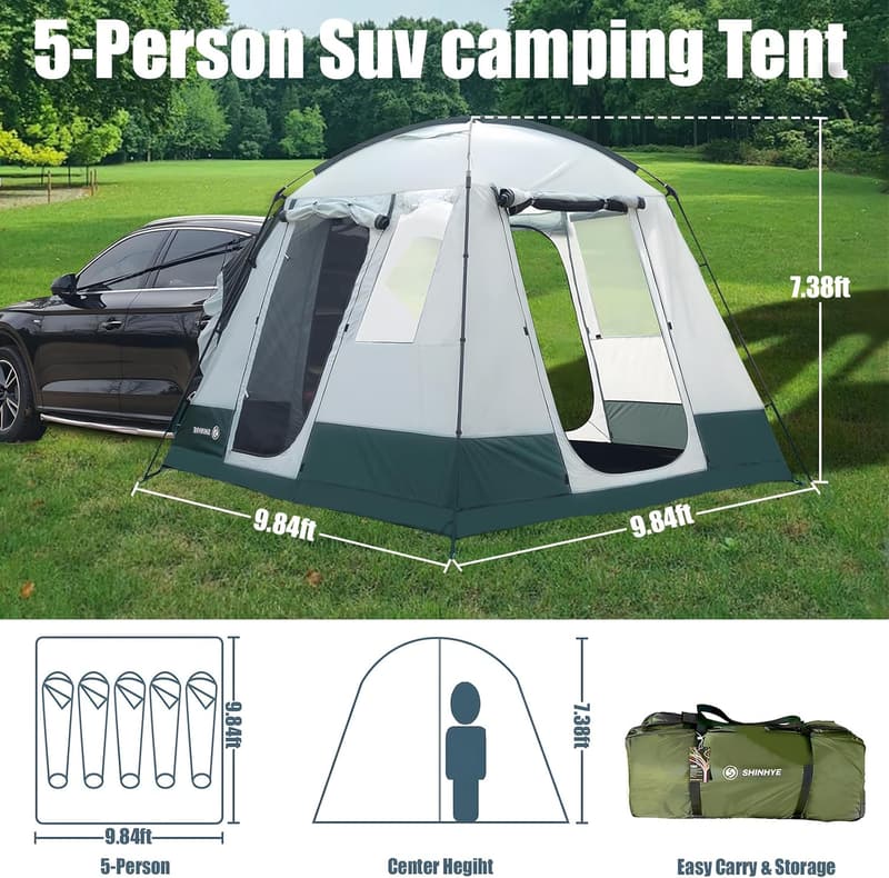 Spacious Waterproof SUV Camping Tent for 5 People, Green