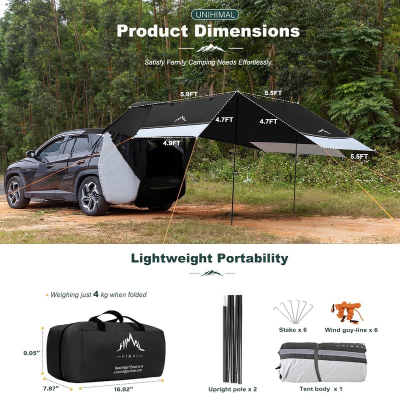 Universal SUV Camping Tent - Windproof Roof Canopy (Black)