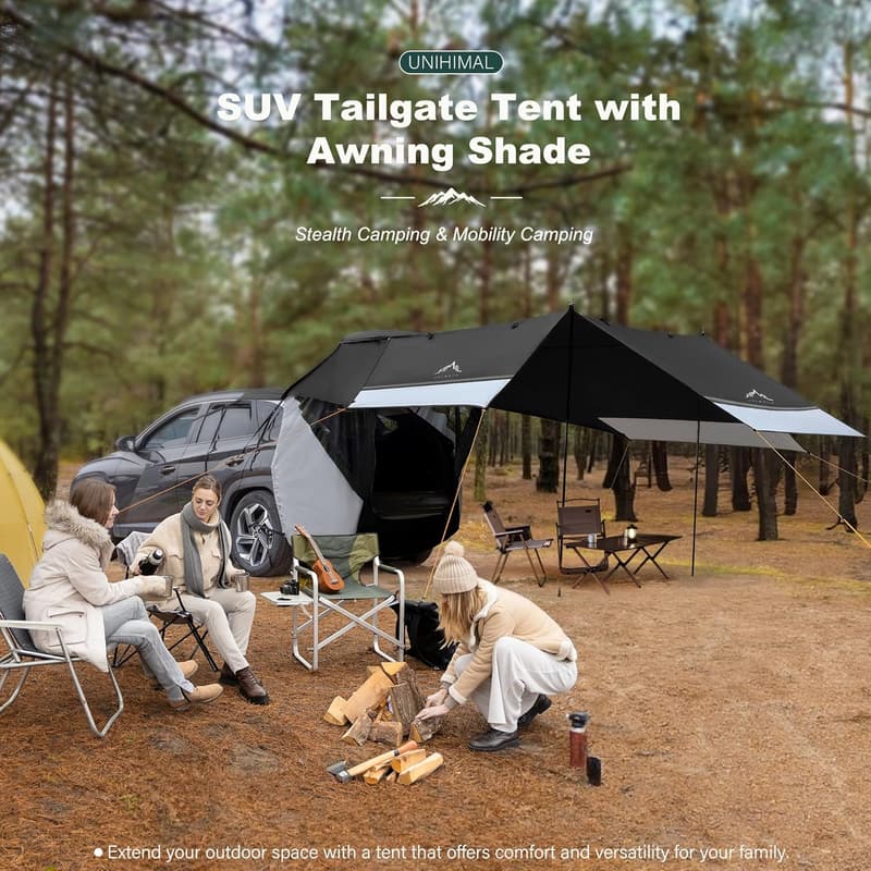 Universal SUV Camping Tent - Windproof Roof Canopy (Black)