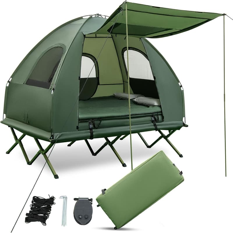 2-Person Camping Cot with Air Mattress & Sleeping Bags