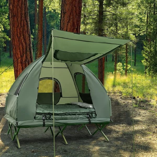 2-Person Camping Cot with Air Mattress & Sleeping Bags