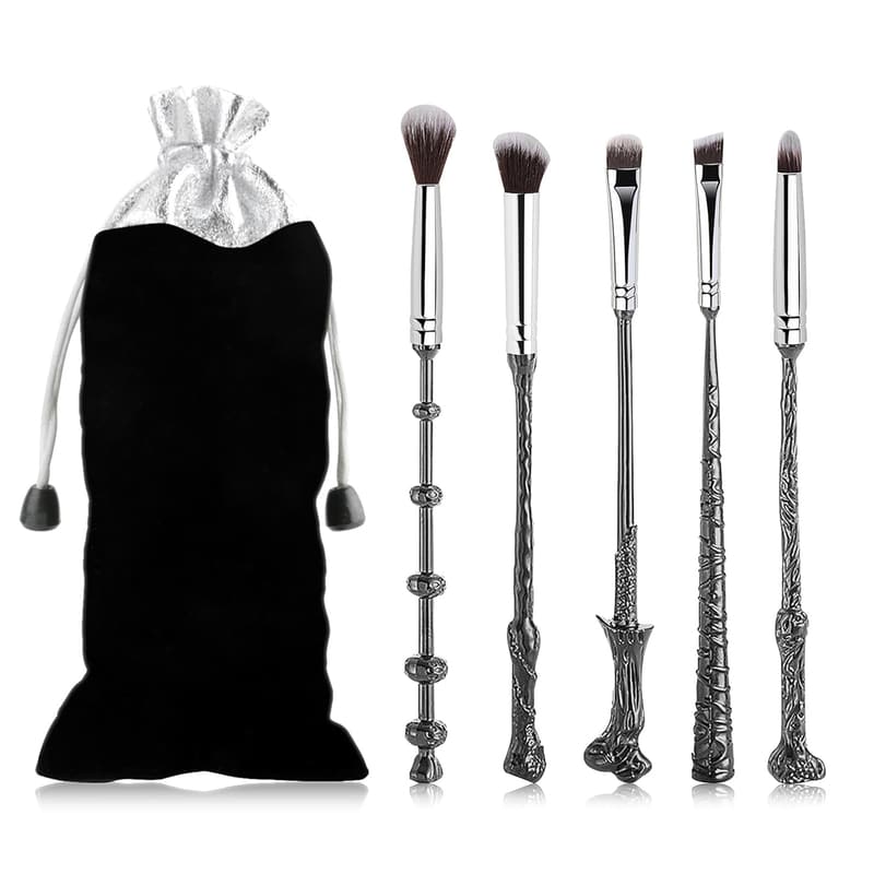 Makeup Brush Set for Women - 5pcs Silver Wand Brushes